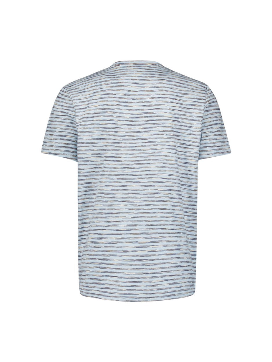 T-shirt Crewneck Multi Coloured Melange Stripes - Blauw Dessin
