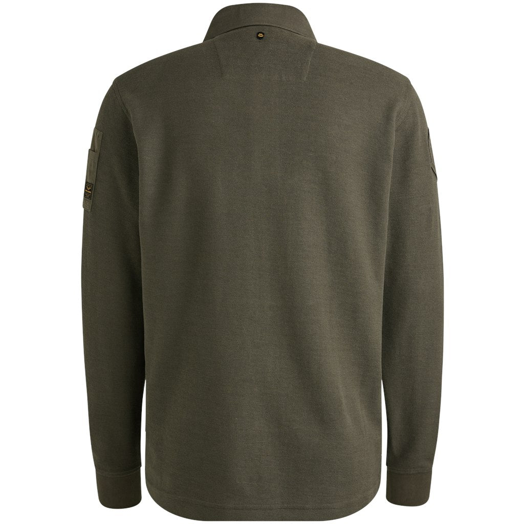 Long Sleeve Polo Waffle Pique Carg - Donkergroen