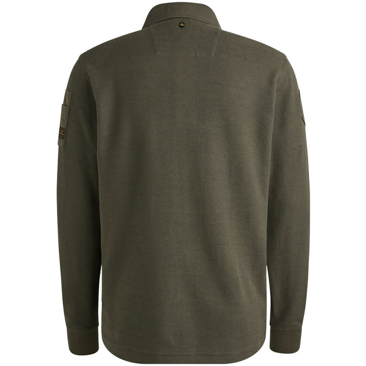 Long Sleeve Polo Waffle Pique Carg - Donkergroen