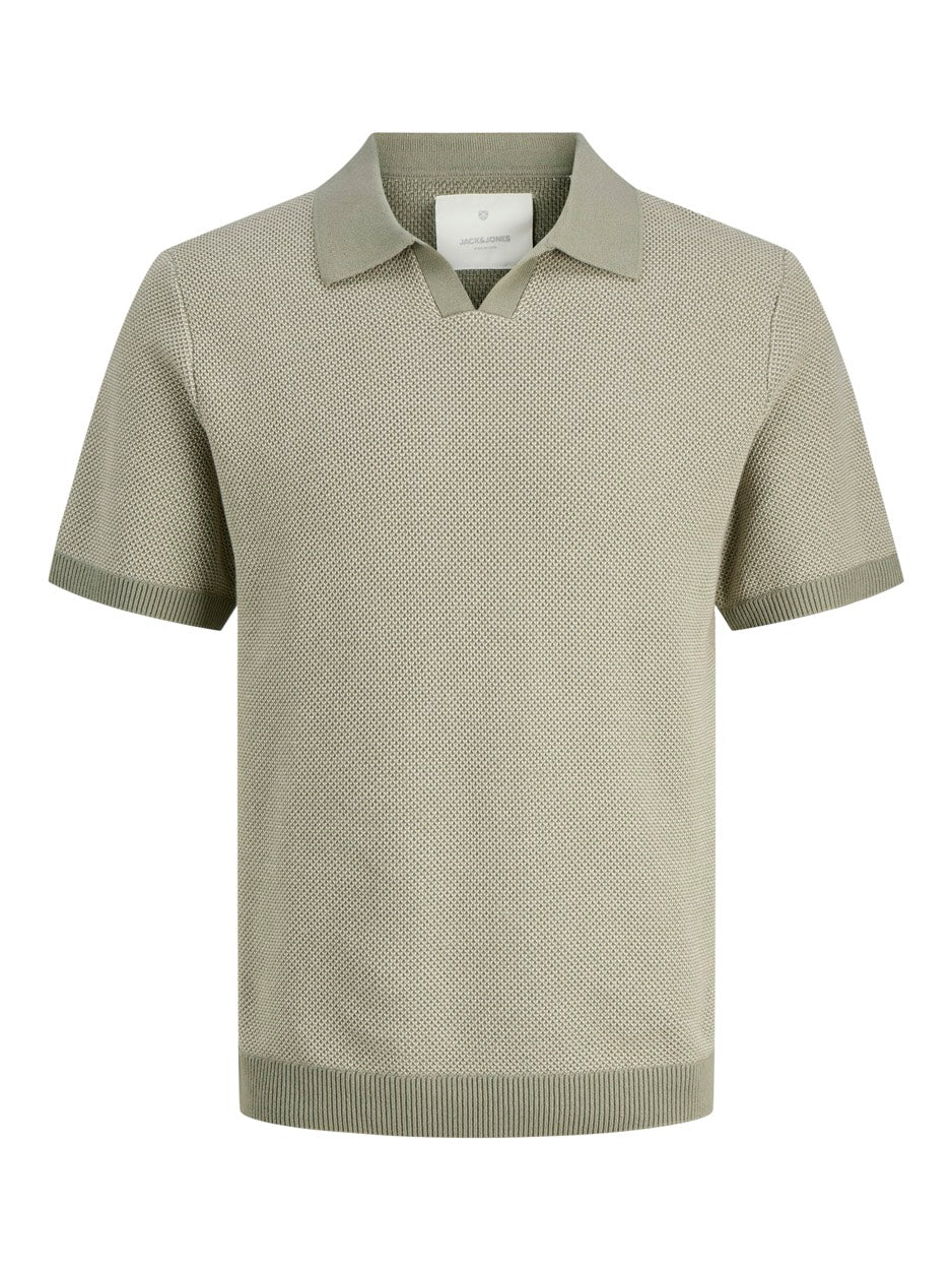 Jprcceaston Knit Split Neck Ss Sn - Olijf