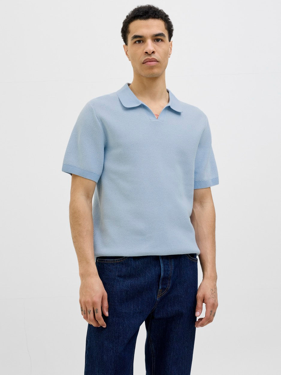 Jprcceaston Knit Split Neck Ss Sn - Lichtblauw