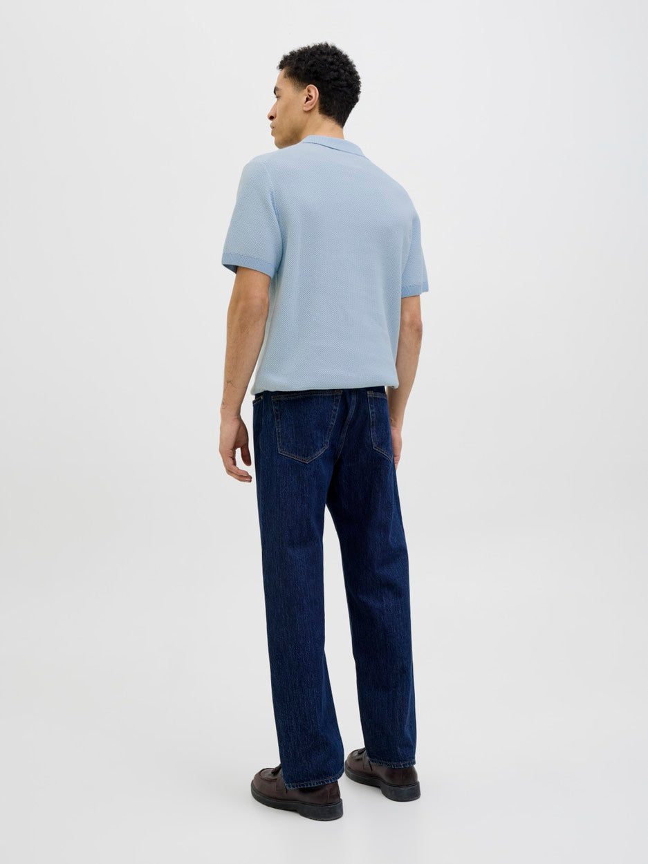 Jprcceaston Knit Split Neck Ss Sn - Lichtblauw