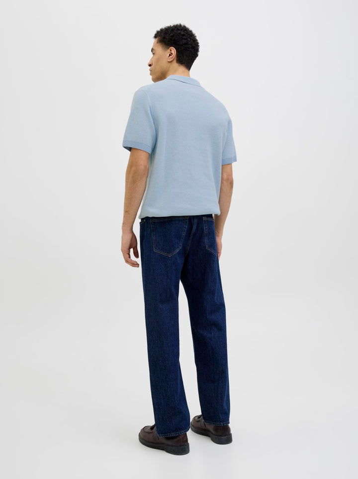 Jprcceaston Knit Split Neck Ss Sn - Lichtblauw