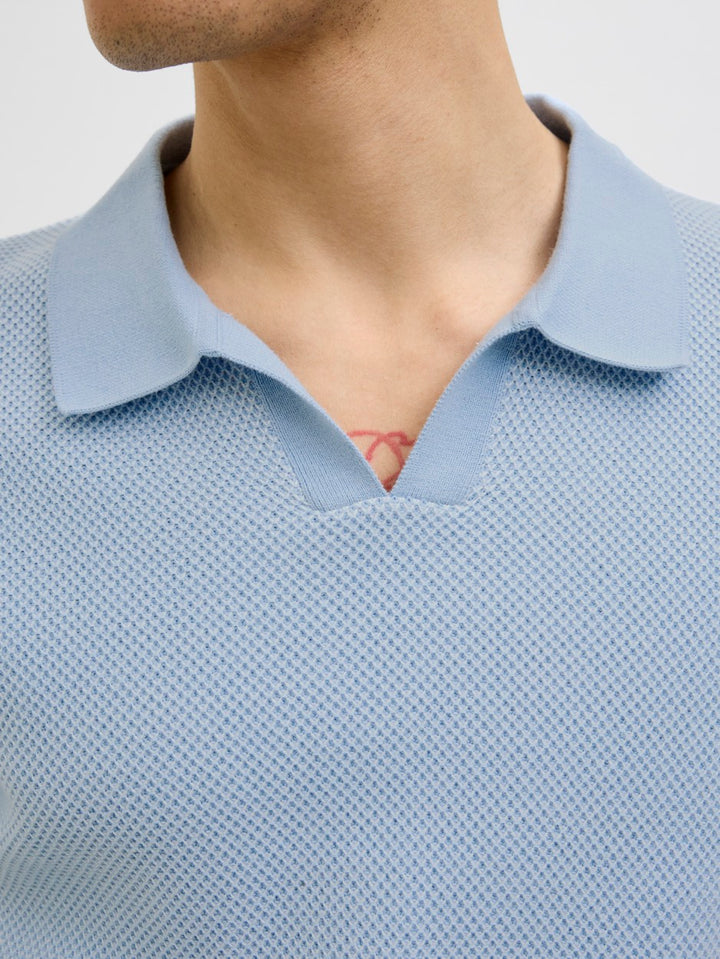 Jprcceaston Knit Split Neck Ss Sn - Lichtblauw