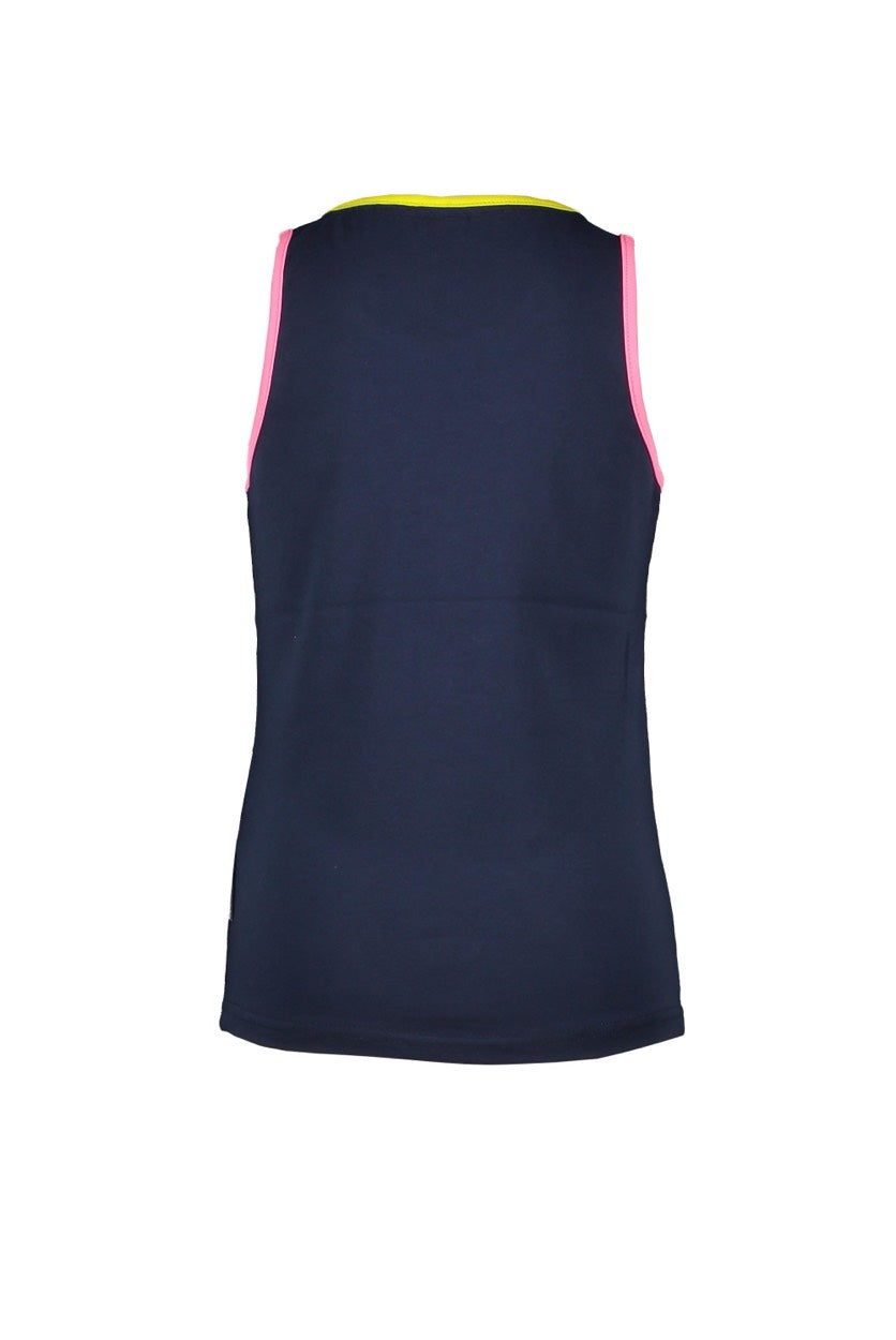 Girls Tanktop With Chest Artwork And Contrast Binding - Navy