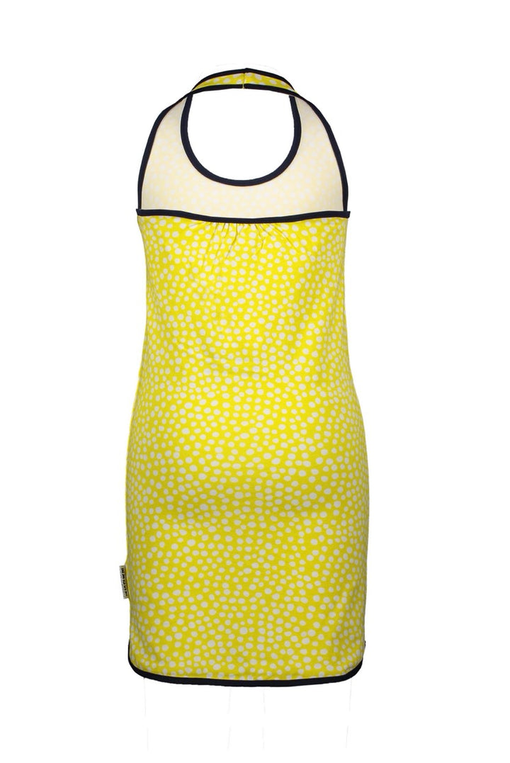Girls Dumbbell Dress With Dot Aop And Chest - Geel Dessin