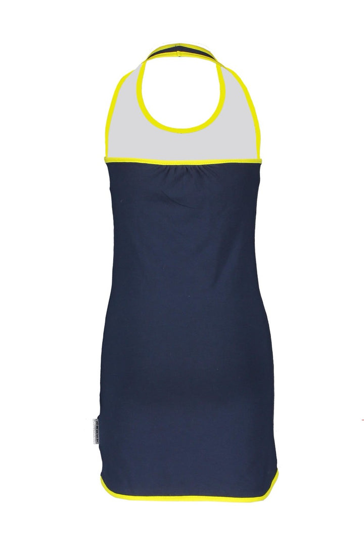Girls Dumbbell Dress With Dot Aop And Chest - Navy