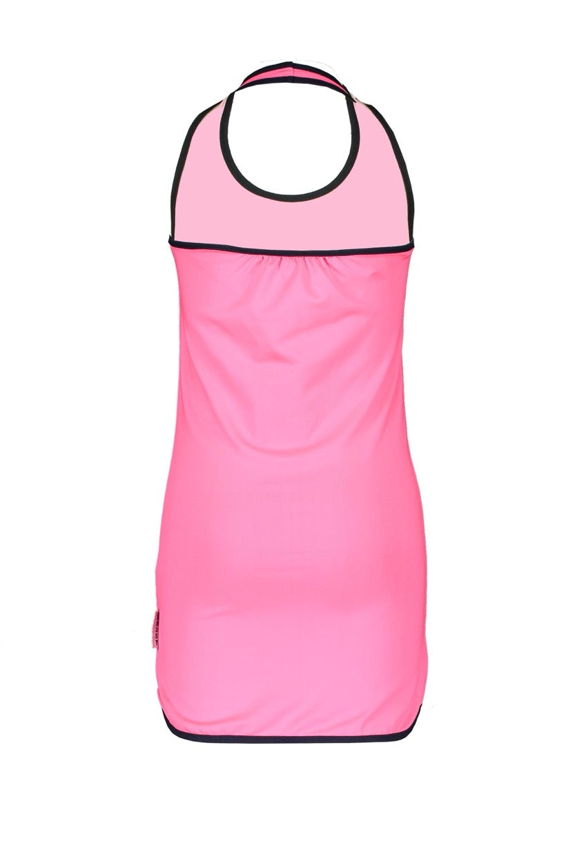 Girls Dumbbell Dress With Dot Aop And Chest - Roze
