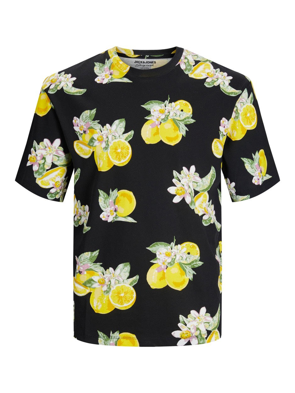Jorflores Aop Tee Ss Crew Neck Jnr - Zwart Dessin