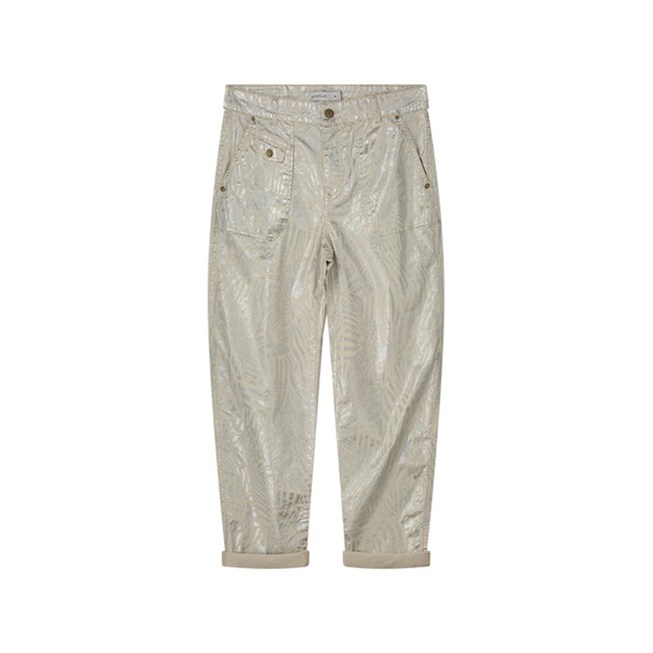 Loose Fit Pants Metallic Leaf Stretch Twill - Ecru Dessin
