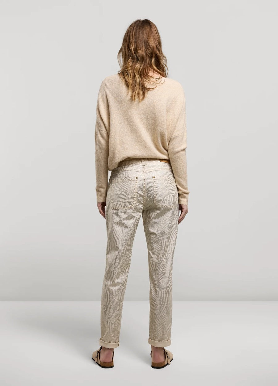 Loose Fit Pants Metallic Leaf Stretch Twill - Ecru Dessin