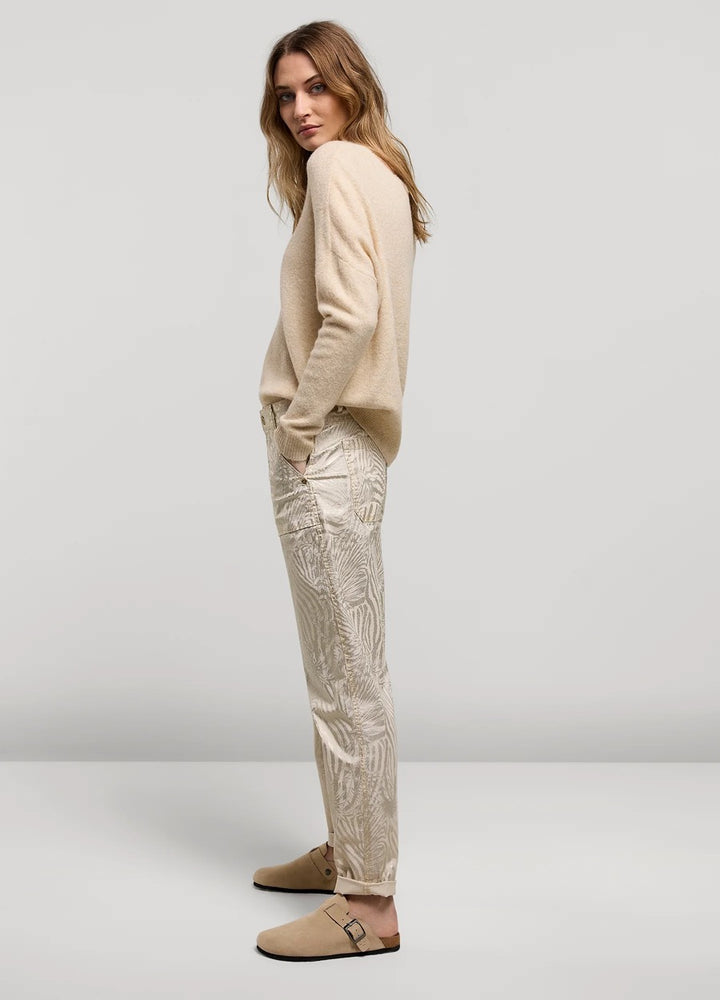 Loose Fit Pants Metallic Leaf Stretch Twill - Ecru Dessin