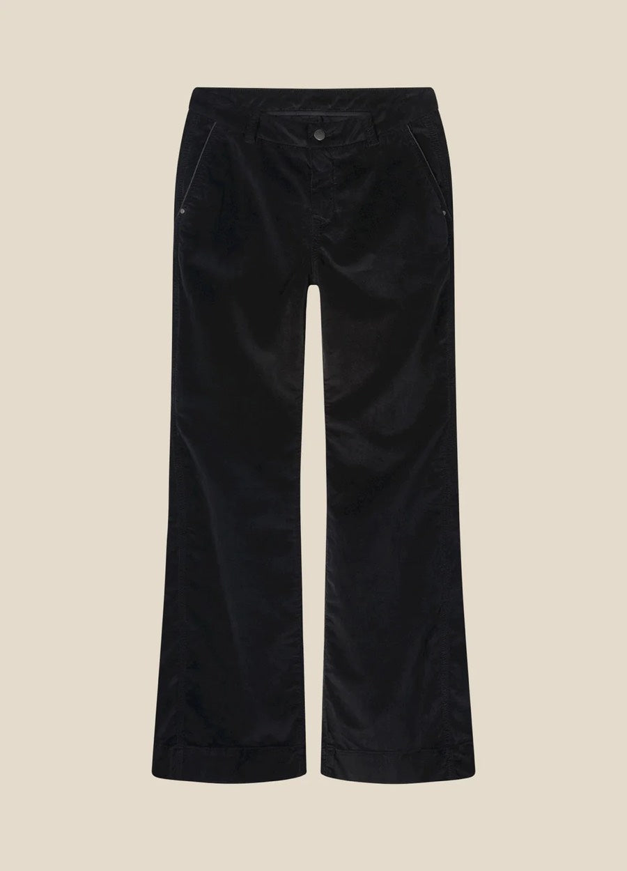 25years: Slim Flared Pants Soft Stretch Velvet - Zwart