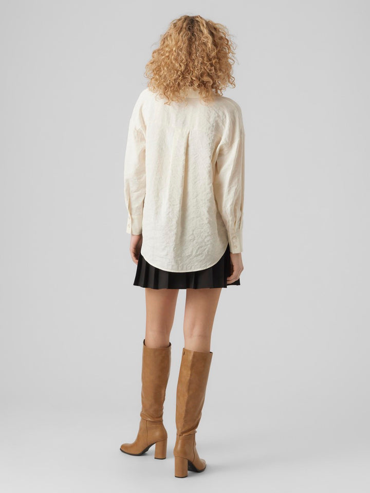 Vmqueeny Ls Oversize Shirt Wvn Ga N - Beige