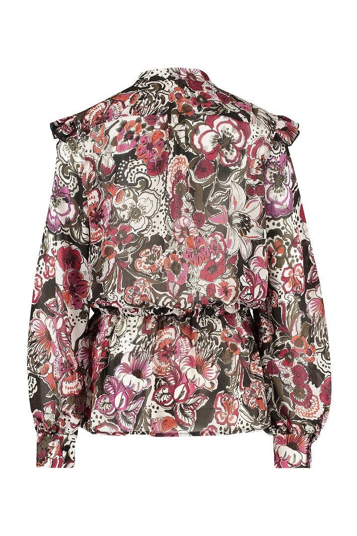 06388 Dieke Crepe Flower Blouse - Ecru Dessin