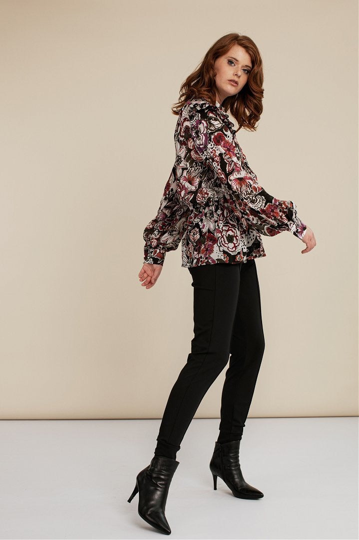06388 Dieke Crepe Flower Blouse - Ecru Dessin