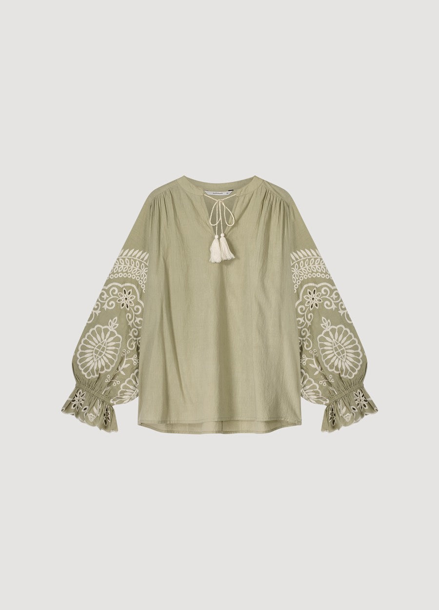 Top Ivory Embroidery - Olijf