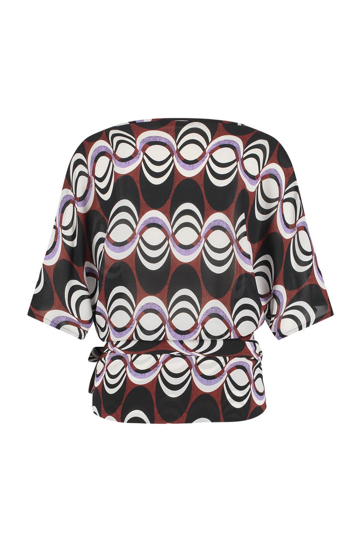 Sille Retro Blouse - Bruin Dessin