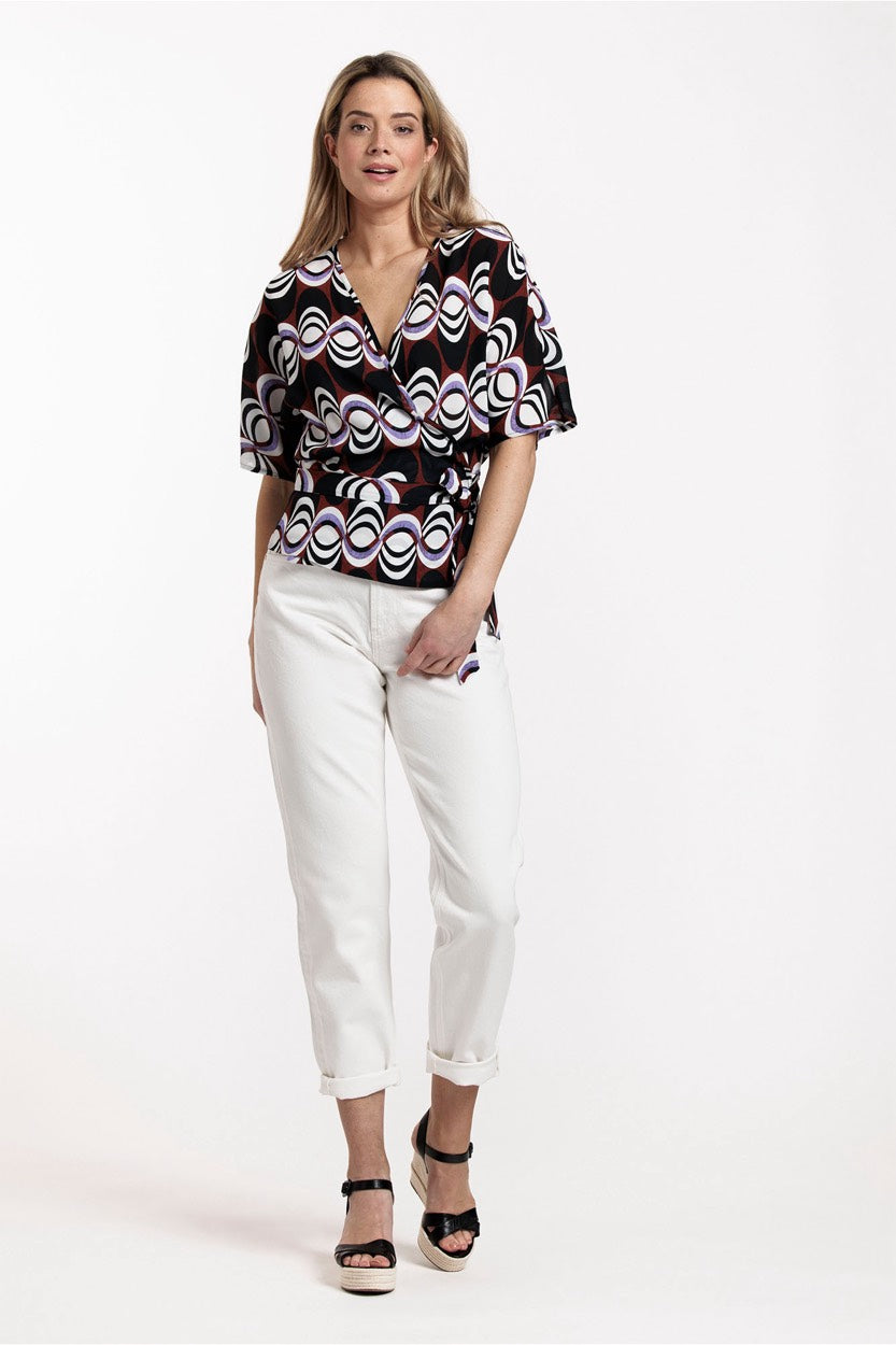 Sille Retro Blouse - Bruin Dessin