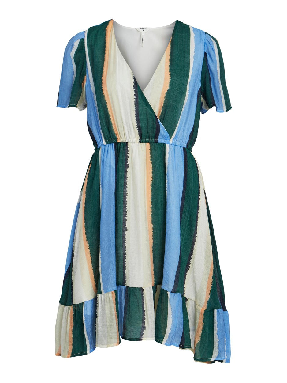 Objtakumi S/s Wrap Short Dress 126 - Multicolor