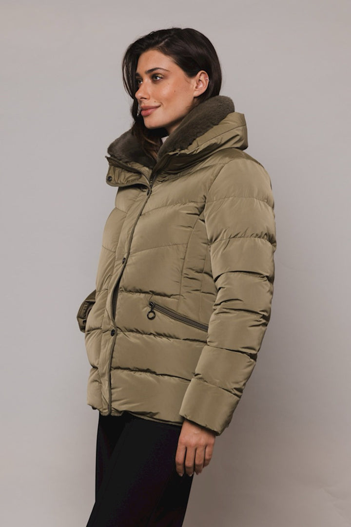 Padded Jacket With Faux Fur Collar - Army