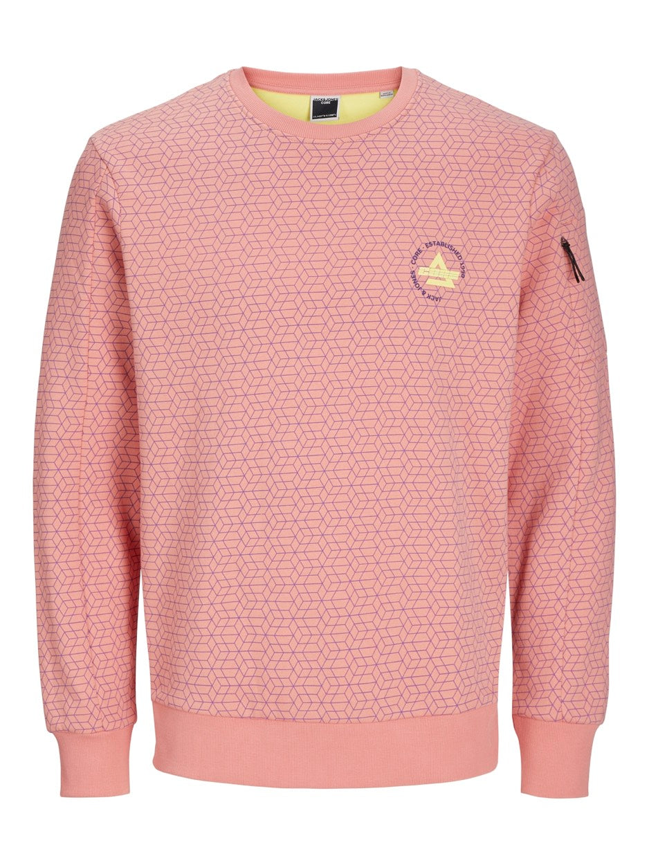 Jcoaop Chestprint Sweat Crew Neck S - Roze Dessin