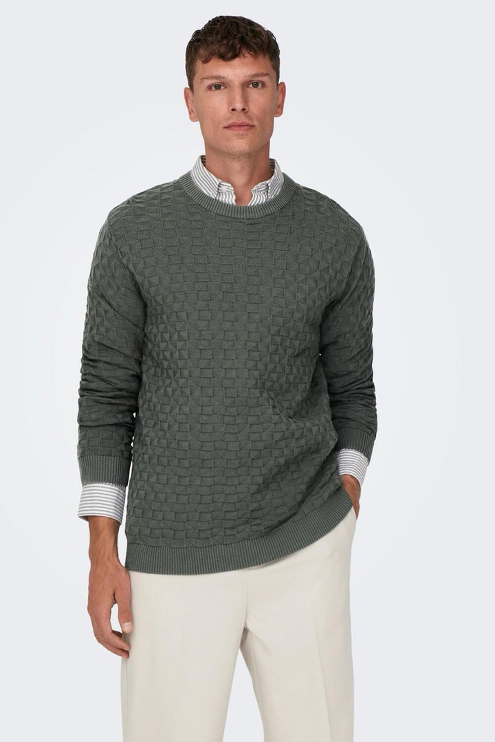 Onskalle Reg 12 Struc Crew Knit Noo - Olijf