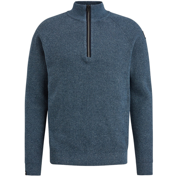 Half Zip Collar Cotton Mouline - Blauw Melee