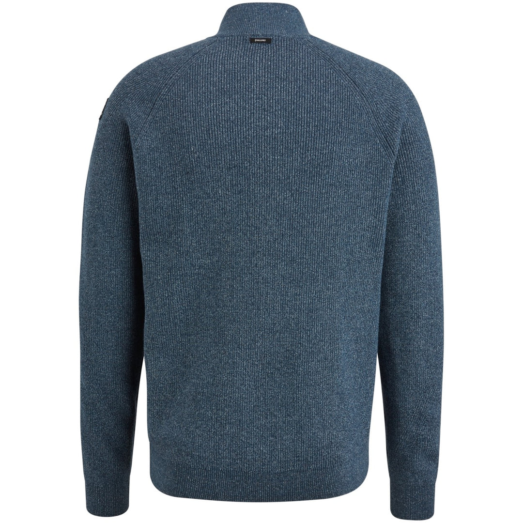 Half Zip Collar Cotton Mouline - Blauw Melee