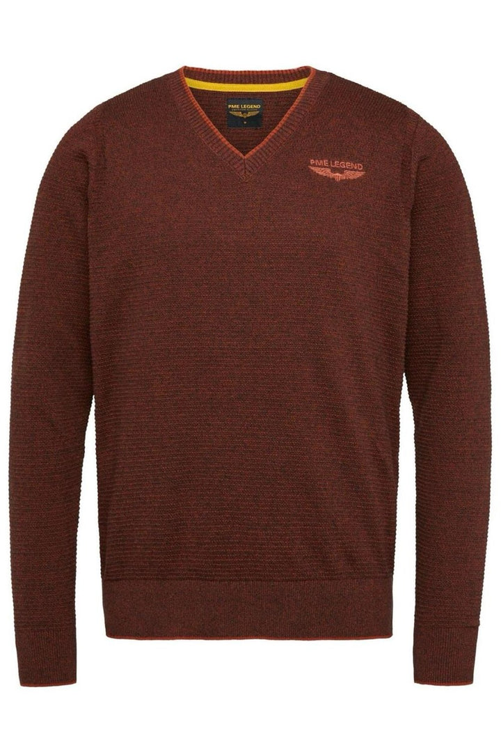V-neck Cotton Mouline Knit - Steenrood