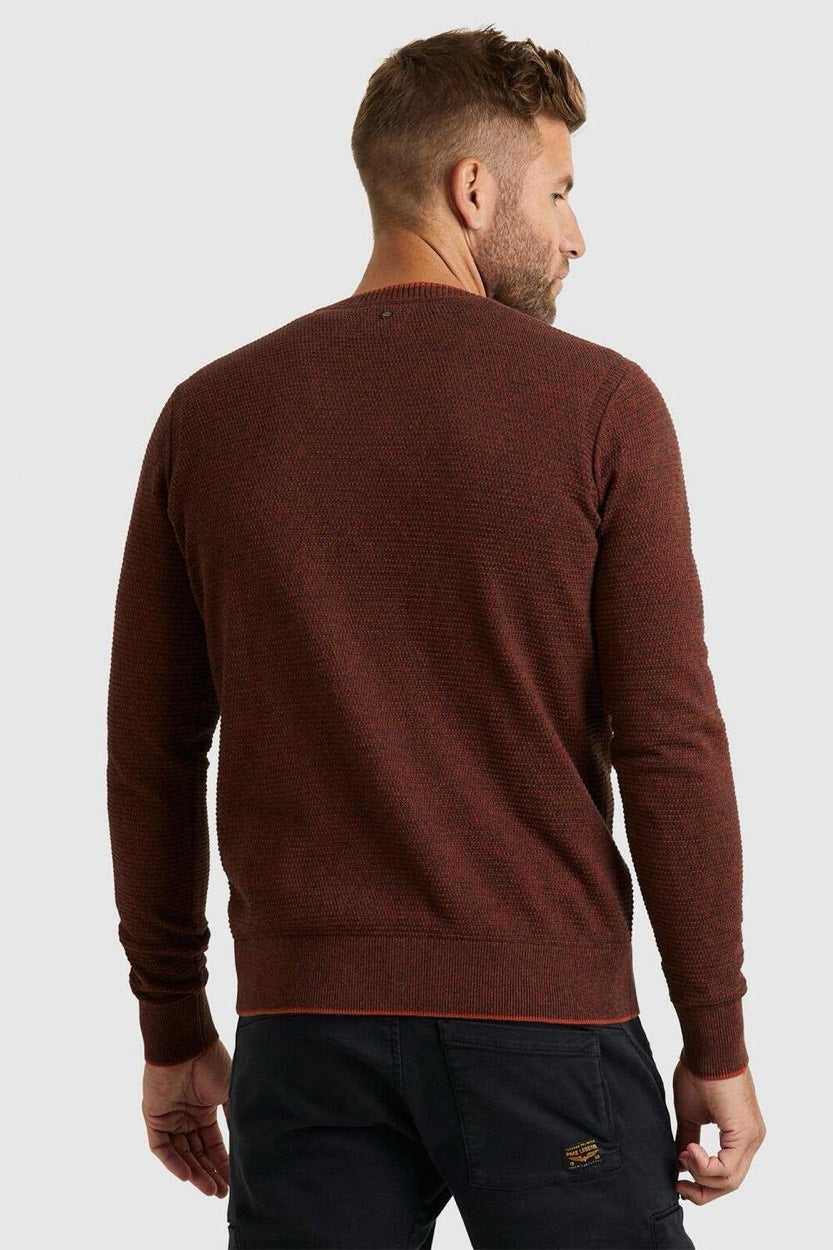 V-neck Cotton Mouline Knit - Steenrood