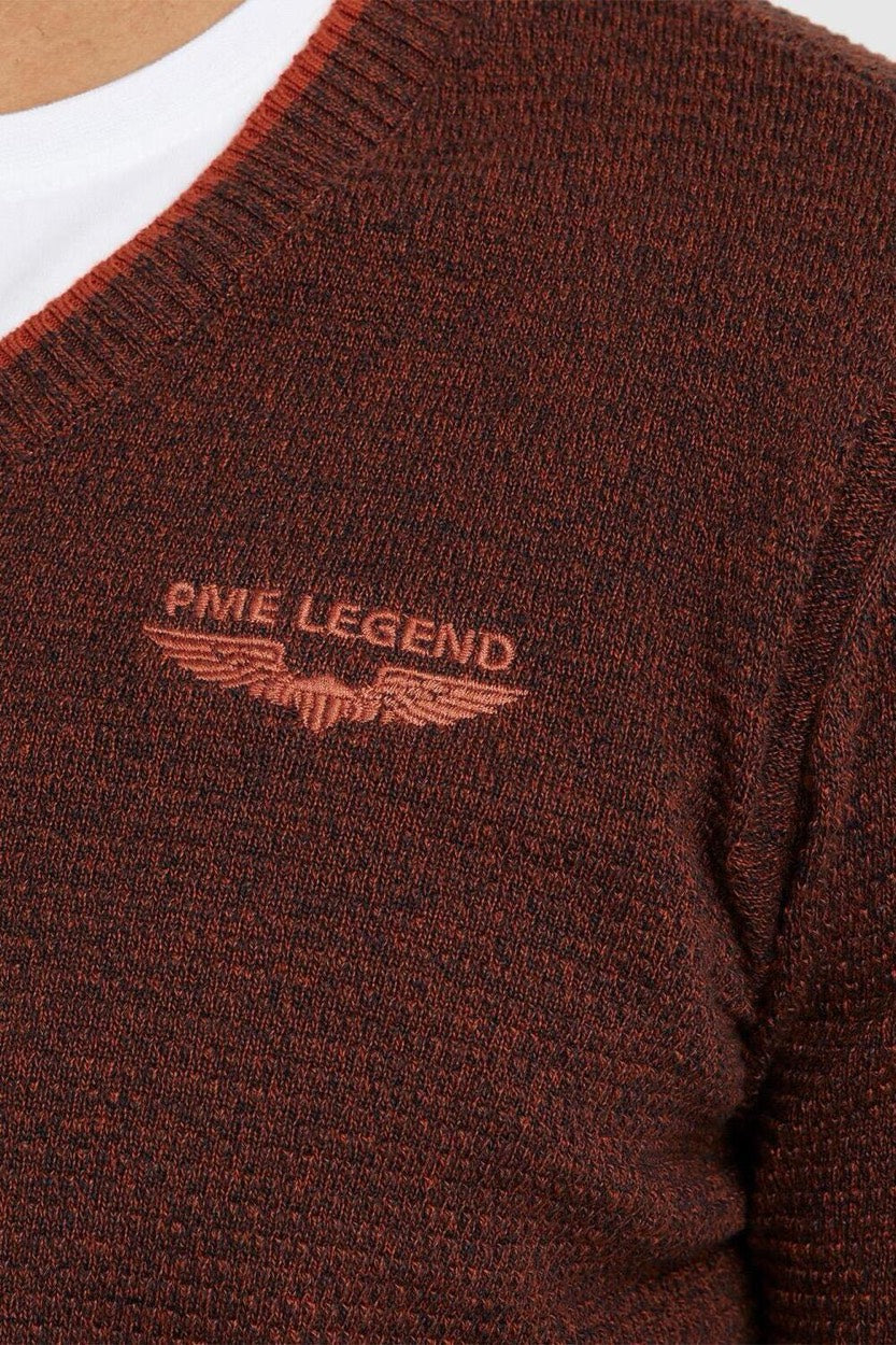 V-neck Cotton Mouline Knit - Steenrood