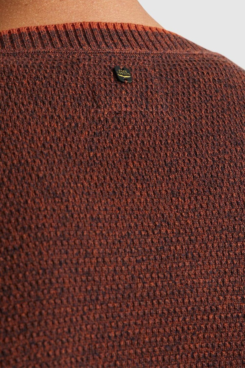 V-neck Cotton Mouline Knit - Steenrood