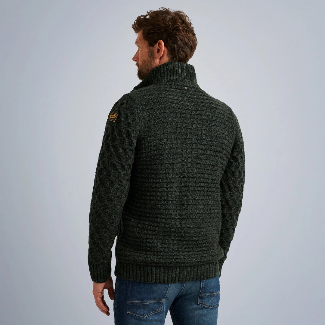 Zip Jacket Heavy Knit Mixed Yarn - Groen Dessin