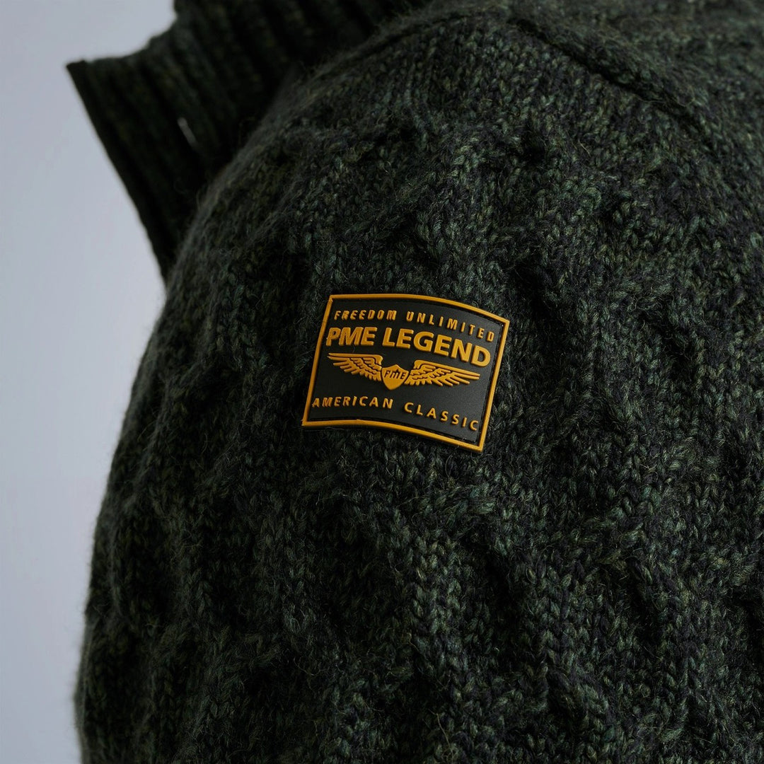 Zip Jacket Heavy Knit Mixed Yarn - Groen Dessin