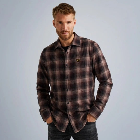 Long Sleeve Shirt Ctn Twill Check - Paars Dessin