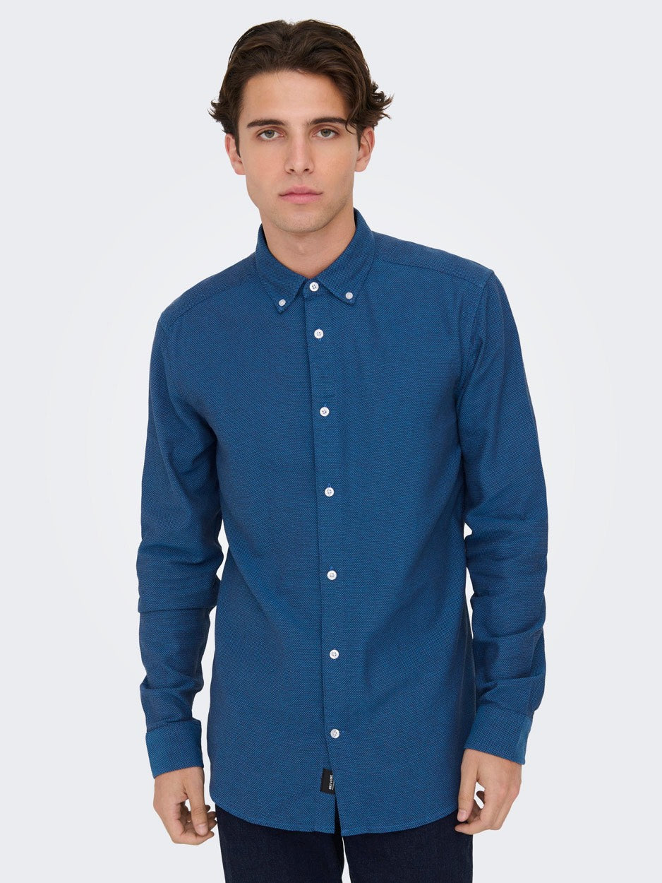 Onstar Slim Ls Melange Btn Down Shi - Blauw