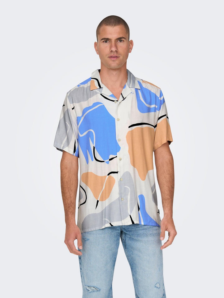 Onsdab Reg Abstract Slub Shirt - Wit Dessin