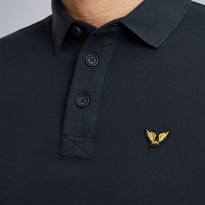 Long Sleeve Polo Pique Garment Dye - Navy