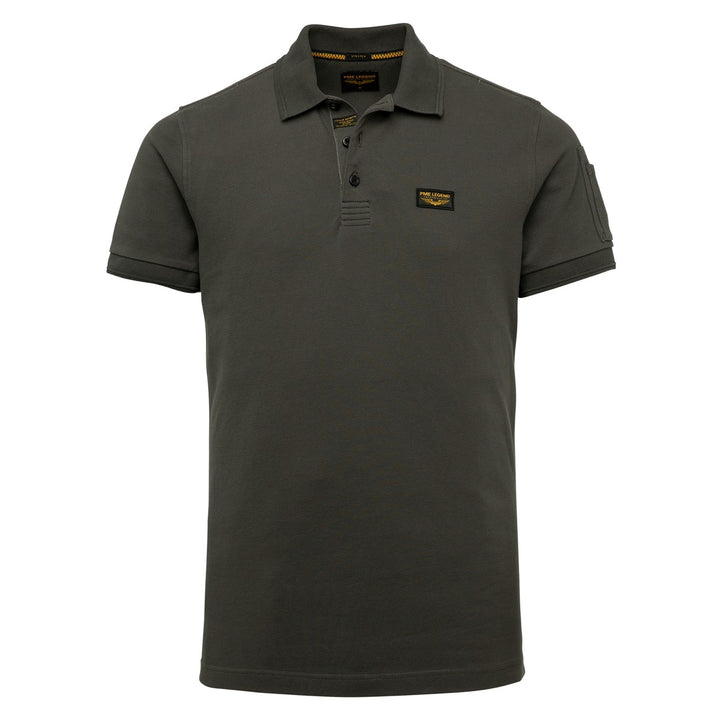 Short Sleeve Polo Cotton Elastan P - Donkergroen