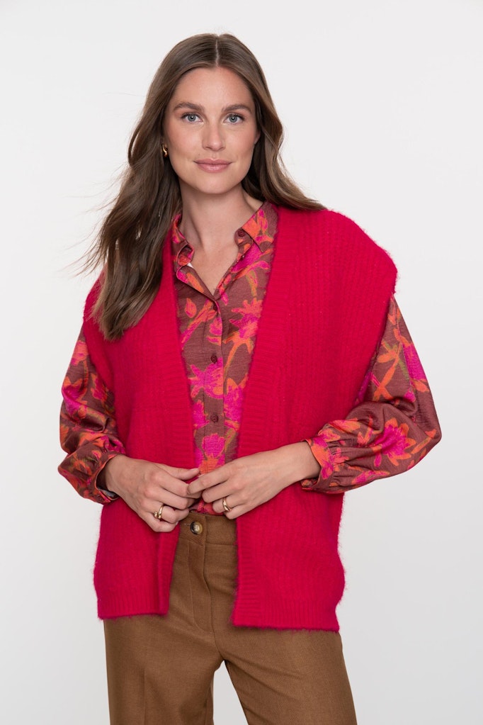 Geisha gilet gebreid fuchsia – dames