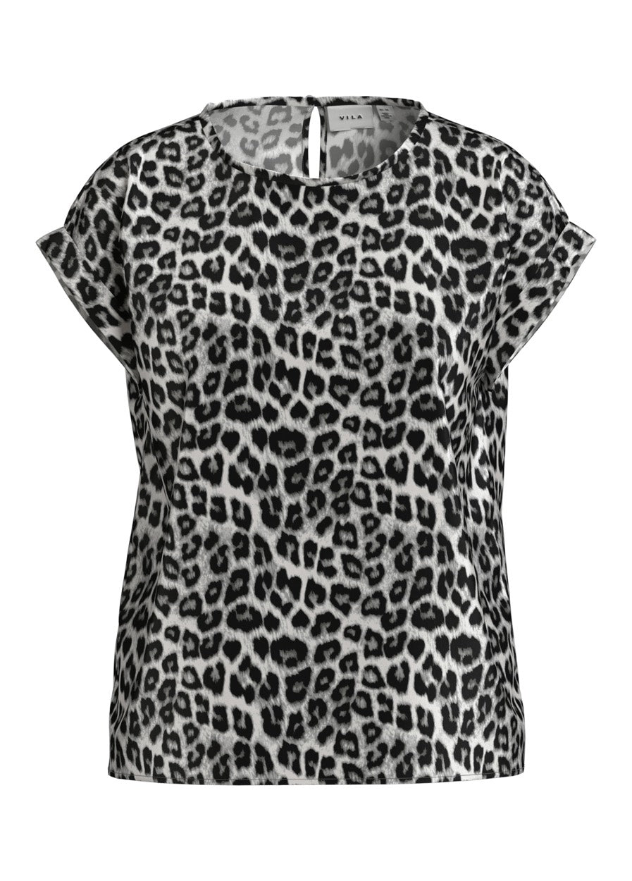 Vila ellette t-shirt k/m dames grijs dessin