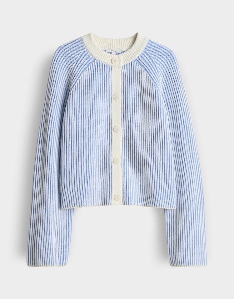 Opus Delsie vest gebreid dames – blauw dessin