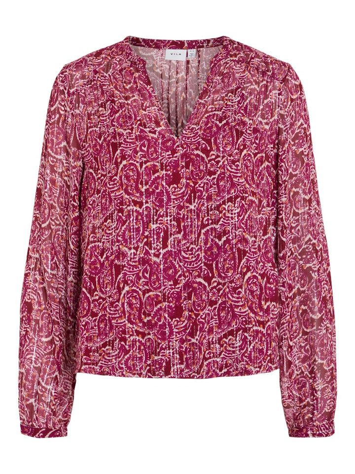 Vila 14110733 Ganza top l/m dames rood dessin