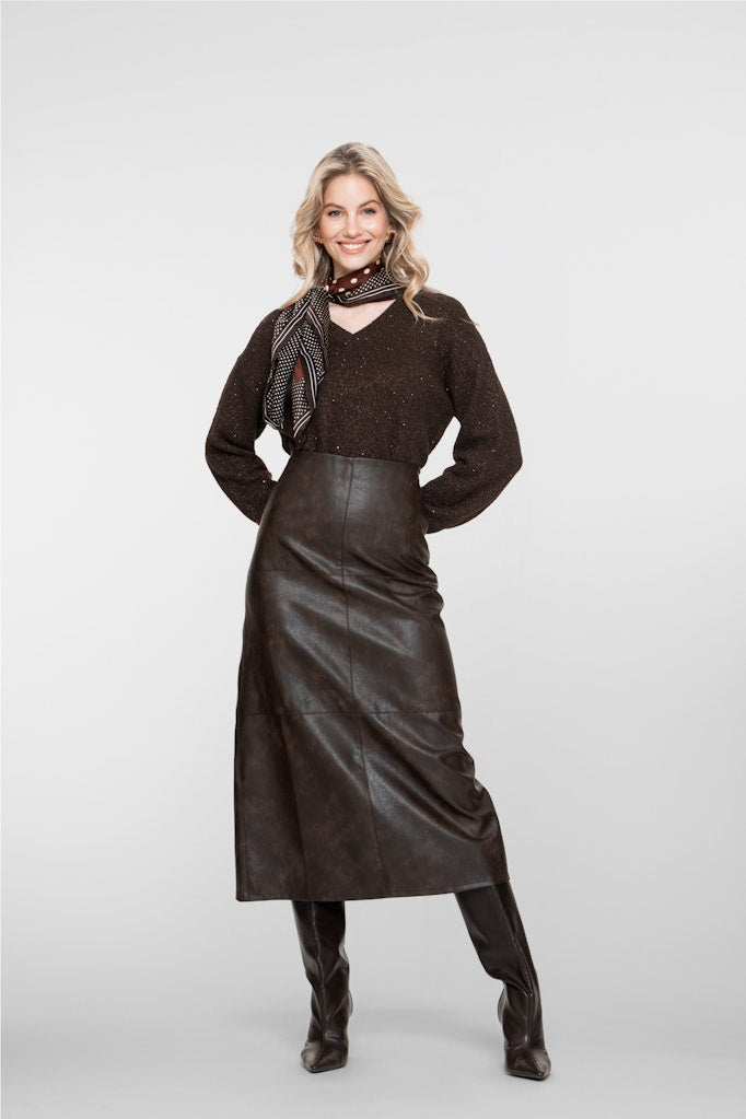 Geisha dames rok maxi (imitatie) leer bruin – dames