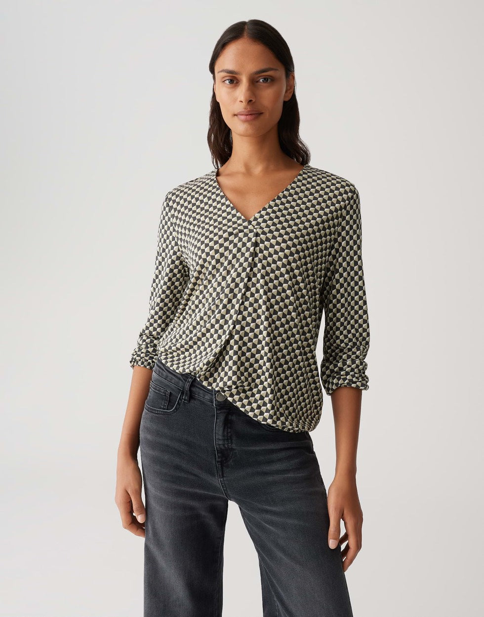 Opus Sannah iconic top l/m dames zwart dessin