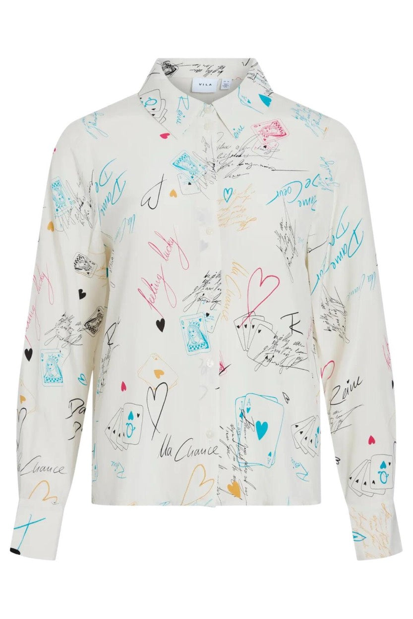 Vila blouse l/m dames ecru dessin – 14111963 Debbie