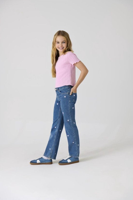 Kogjuicy Wide Leg Heart Emb Jeans Noos - Blue Denim