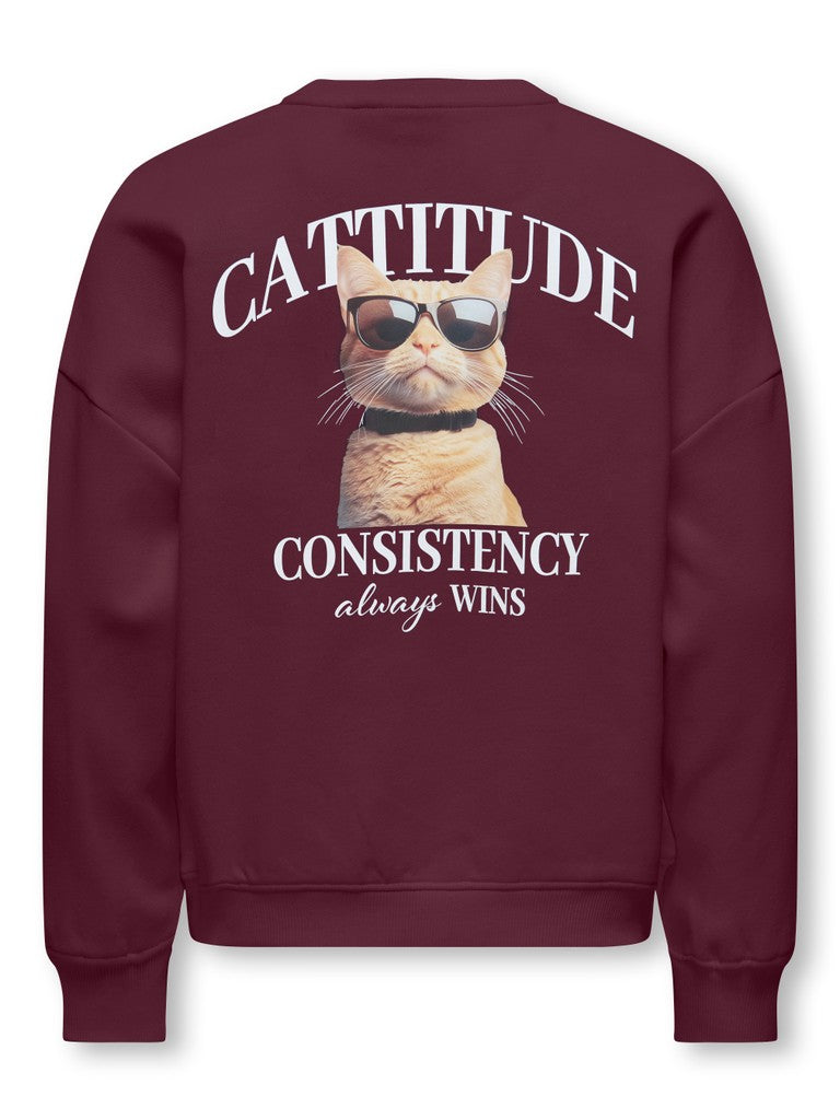 Kogbila L/s Ovz Print O-neck Swt Noos - Bordeaux