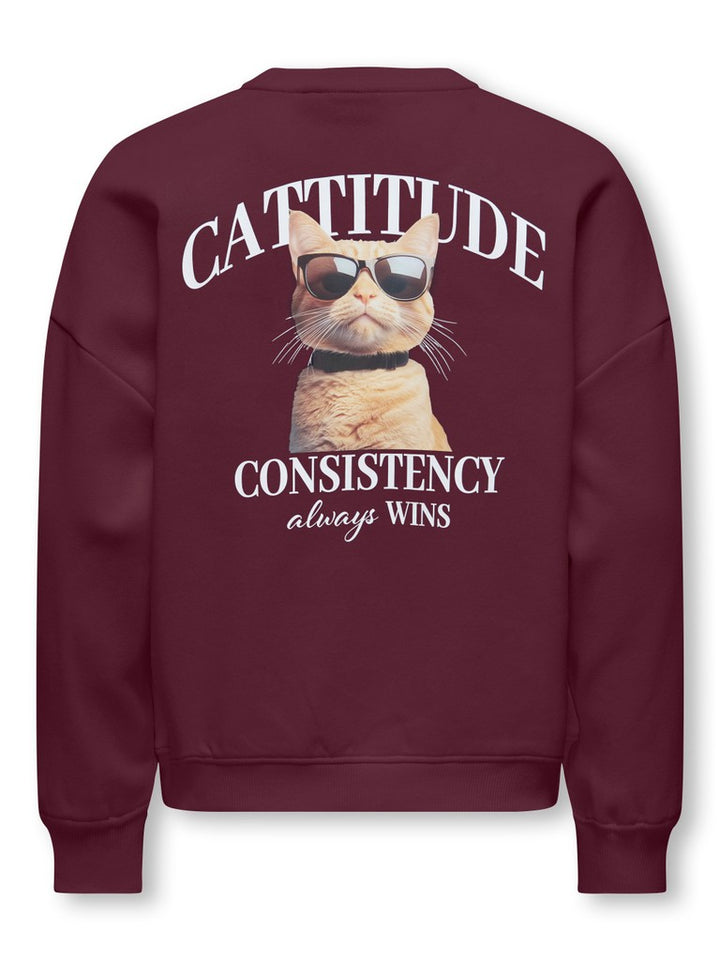 Kogbila L/s Ovz Print O-neck Swt Noos - Bordeaux